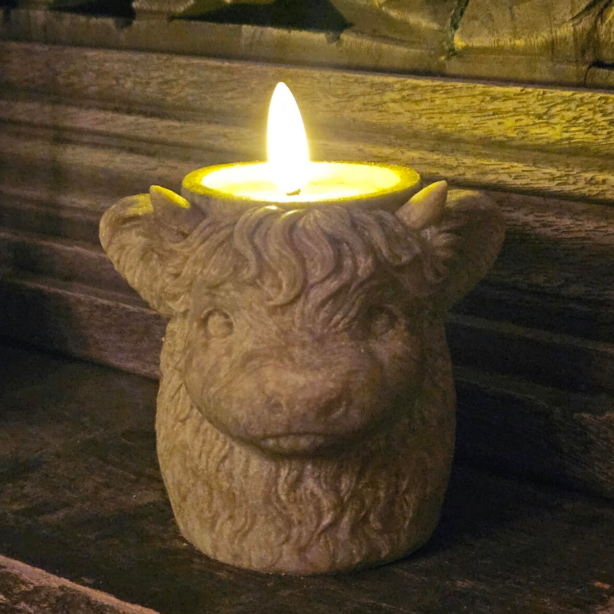Highland Cow geurlichthouder van amberblokjes – 150 g light amber